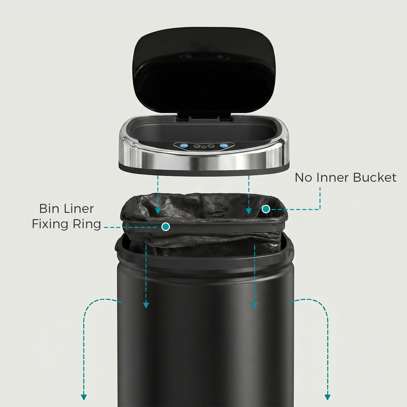 Sensor Kitchen Bin 42L Touch Free with Soft Close Lid for Easy Hygienic Waste Disposal Black