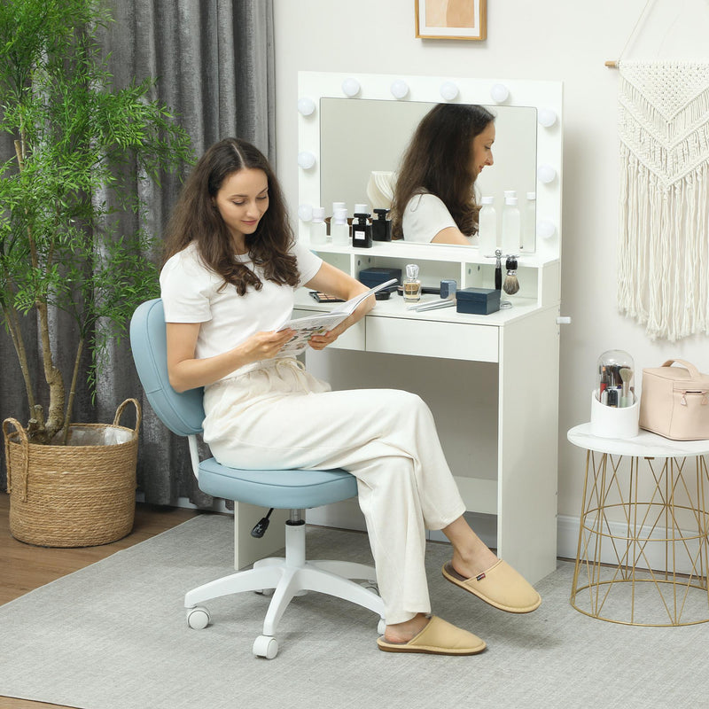 PU Leather Armless Office Chair with Swivel Wheels and Height Adjustment for Home, Blue