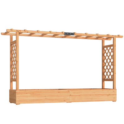 Wooden Raised Planter Box With Trellis and Drainage Ideal For Outdoor Garden Use Grey Outsunny