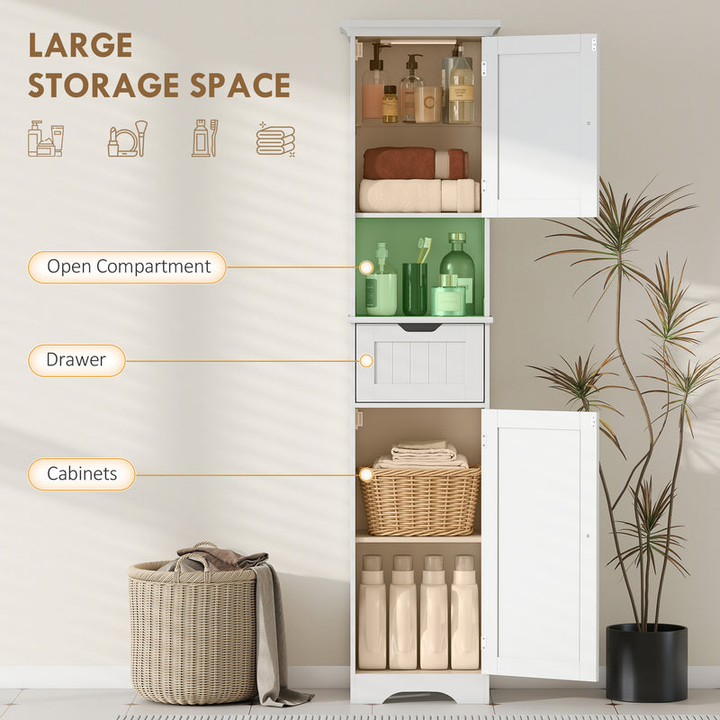 Slim Bathroom Storage Cabinet With Motion Sensor Lighting For Small Spaces White AOSOM