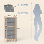 Slim Chest of Drawers for Small Bedrooms with Five Fabric Storage Drawers Natural AOSOM