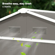 Metal Garden Storage Shed with Double Sliding Doors and Vents for Tools, Grey