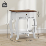 2 Piece French Style Bedside Tables with Drawer and Shelf for Bedroom or Lounge White