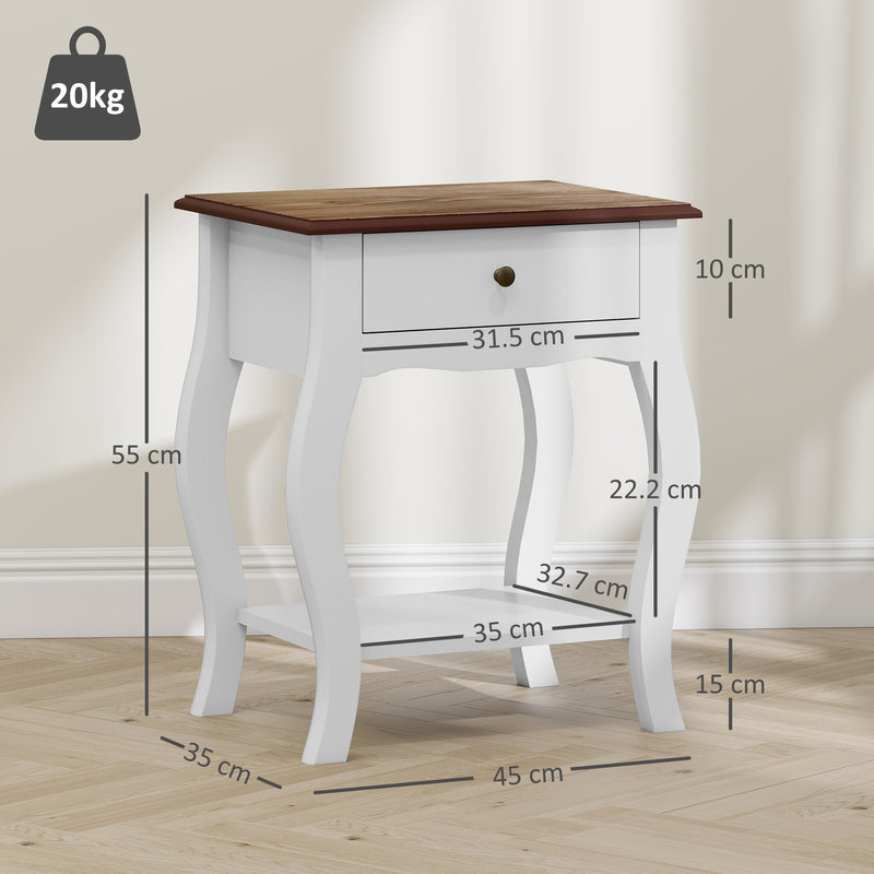 2 Piece French Style Bedside Tables with Drawer and Shelf for Bedroom or Lounge White