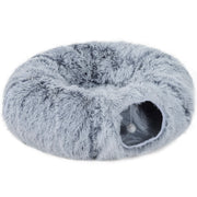 2 in 1 Donut Cat Tunnel Bed with Toy Ball and Door Hole for Indoor Play, Light Grey