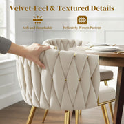 Velvet Dining Chairs With Gold Legs Set of 2  Woven Back and Armrests Ideal for Modern Homes