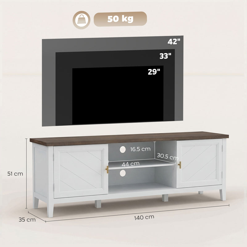TV Stand with Cabinets and Cable Management for Organised Living Room Storage White Brown Homcom