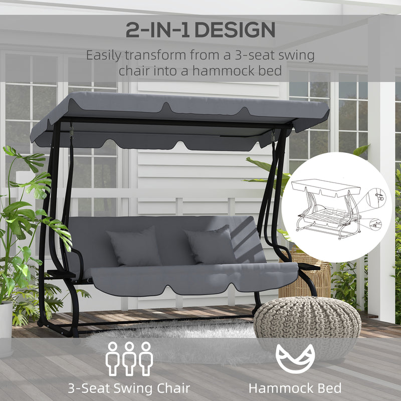 Patio Swing - 3 Seater Garden Swing Chair With Adjustable Canopy For Outdoor Relaxation, Light Grey