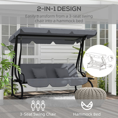 Patio Swing - 3 Seater Garden Swing Chair With Adjustable Canopy For Outdoor Relaxation, Light Grey Outsunny