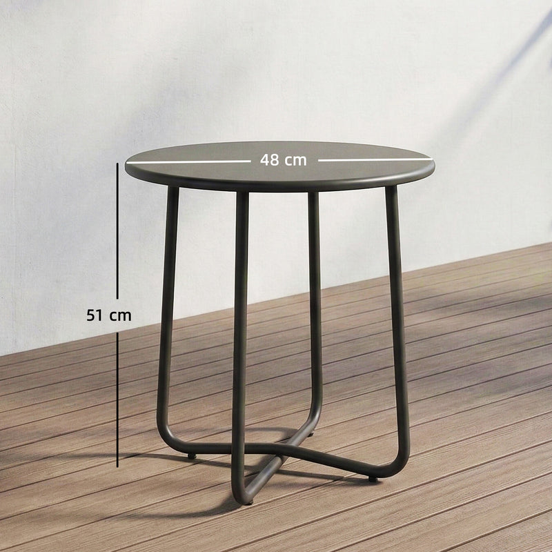 Round Metal Garden Side Table with Adjustable Feet for Stable Drinks and Snacks, Dark Grey Outsunny