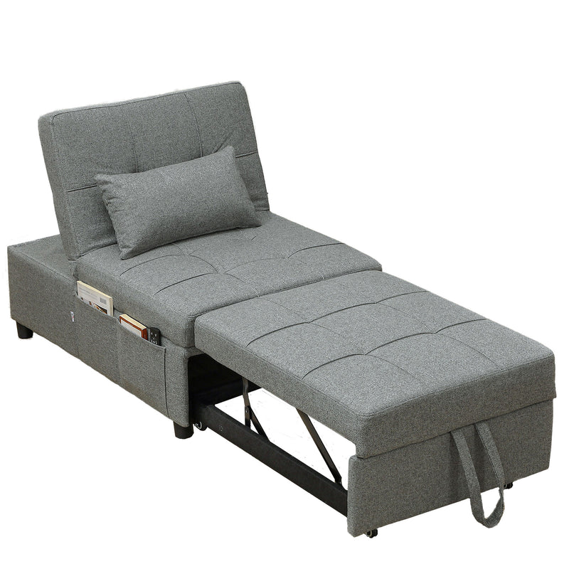 Dark Grey 4 in 1 Single Sleeper Chair Bed with Adjustable Backrest by HOMCOM