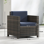 Rattan Garden Armchair With Thick Padded Cushion For Outdoor Relaxing Mixed Brown Navy Blue AOSOM