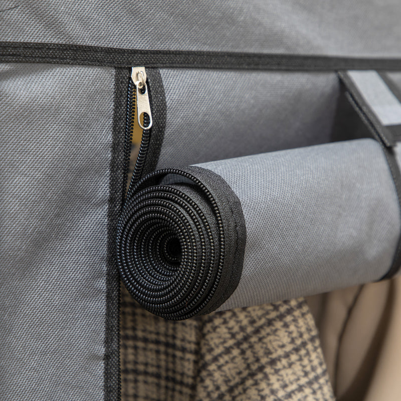 Dark Grey Fabric Portable Wardrobe with 8 Shelves and 2 Hanging Rods by HOMCOM