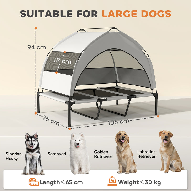 Portable Elevated Dog Bed with Canopy Large Cooling Pet Cot for Outdoors 106 x 76 x 94 cm