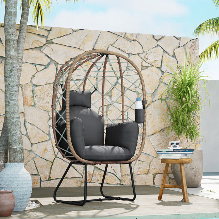 Brown Rattan Egg Chair with Cushion and Headrest for Garden or Balcony by Outsunny