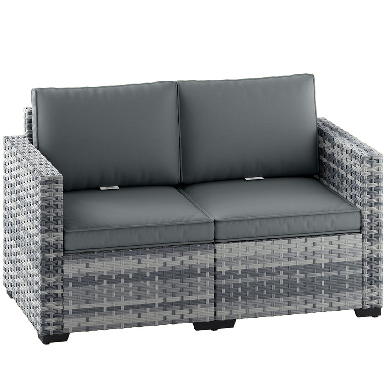 2 Seater Rattan Garden Sofa with Cushions for Outdoor Relaxing, Mixed Grey