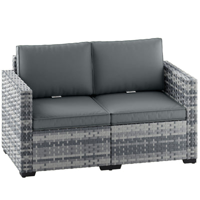 2 Seater Rattan Garden Sofa with Cushions for Outdoor Relaxing, Mixed Grey Outsunny