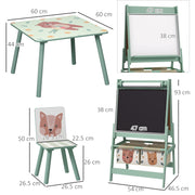 Kids Table and Chair Set with Easel and Storage Baskets for Creative Play, Green