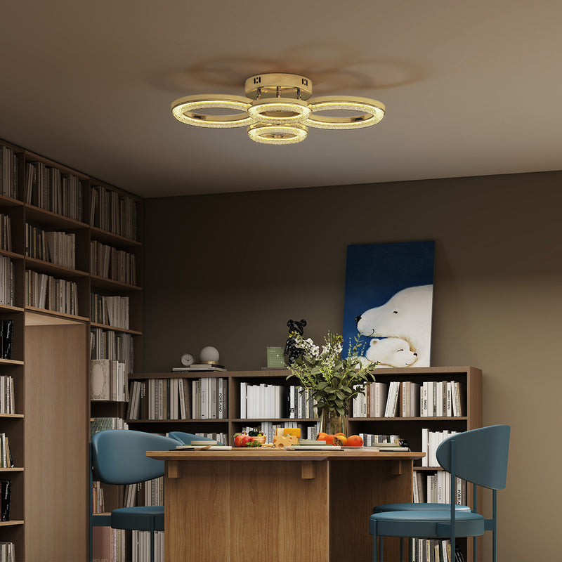 Modern LED Ceiling Light With 4 Rings And Adjustable Colour Temperature For Living Room Gold Tone
