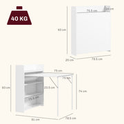 Folding Dining Table with Shelves for Small Spaces Seats 3 White Homcom