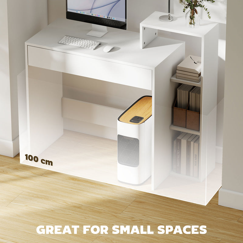 Compact Computer Desk with Shelves and Drawer for Small Spaces White AOSOM
