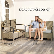 Garden Storage Bench with Hidden 125L Compartment and Padded Seat for Two Khaki Black Outsunny