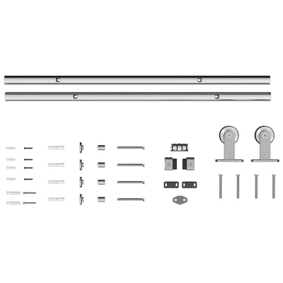 Sliding Door Hardware Kit for Quiet Wooden Doors Indoor or Outdoor Use Silver Tone AOSOM