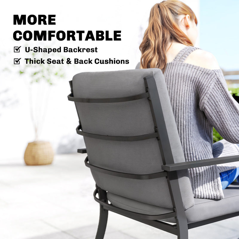 Garden Dining Set for 4 with Cushions and Stackable Chairs for Small Patios or Balconies Grey Wood Effect