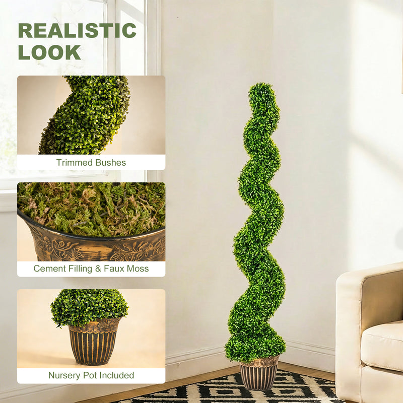 Artificial Spiral Boxwood Trees Set of 2 for Easy Care Indoor or Outdoor Greenery Green AOSOM