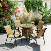 Khaki Set 4 of Stackable Rattan Garden Chairs With Breathable Mesh backs