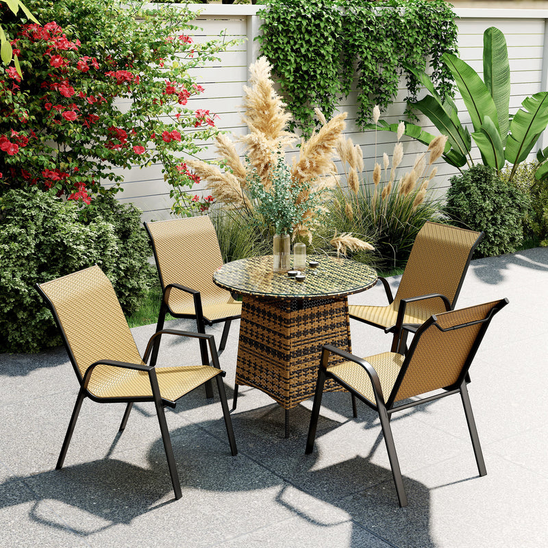 Khaki Set 4 of Stackable Rattan Garden Chairs With Breathable Mesh backs
