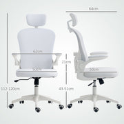 White Ergonomic Mesh Office Chair With Lumbar Support Headrest And Adjustable Design
