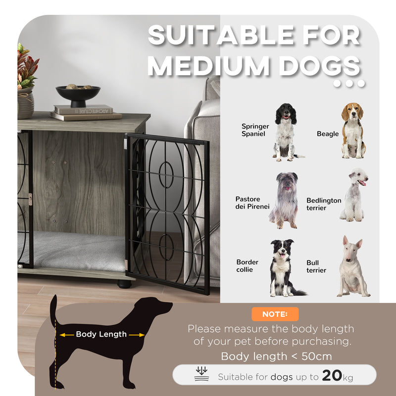 Indoor Dog Crate Furniture With Cushion and Lockable Door for Medium Dogs Grey