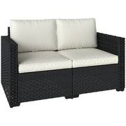 2 Seater Rattan Garden Sofa with Cushions for Comfortable Outdoor Relaxing Black Cream White Outsunny