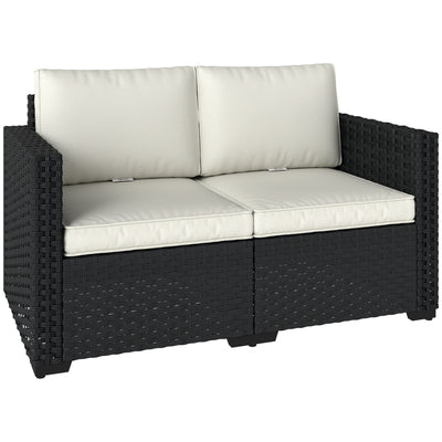 2 Seater Rattan Garden Sofa with Cushions for Comfortable Outdoor Relaxing Black Cream White Outsunny
