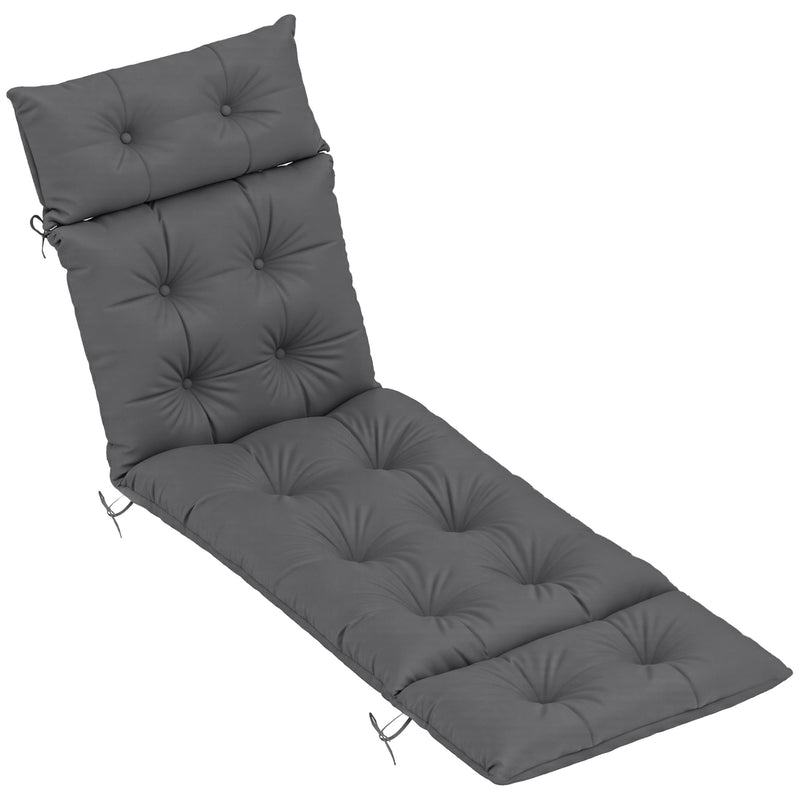 Dark Grey Sun Lounger Cushion 190x56x10cm UV Resistant Thick Sunbed Pad With Ties by Outsunny