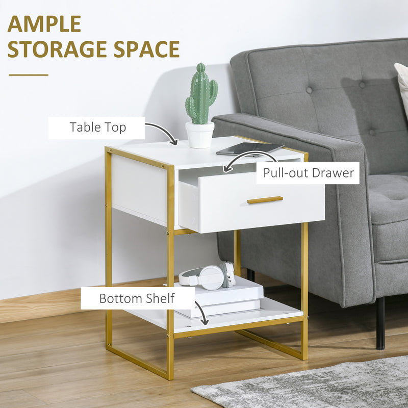 Set of 2 Modern Bedside Tables with Drawer and Shelf Ideal for Bedroom Storage White