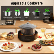 Electric Ceramic Hob with Grill Plate for All Pots 4 Heat Levels Portable 36cm Black AOSOM