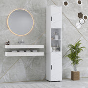Tall White Bathroom Storage Cabinet with Embossed Design and Adjustable Shelves