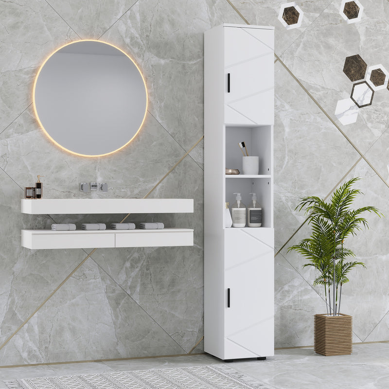 Tall White Bathroom Storage Cabinet with Embossed Design and Adjustable Shelves