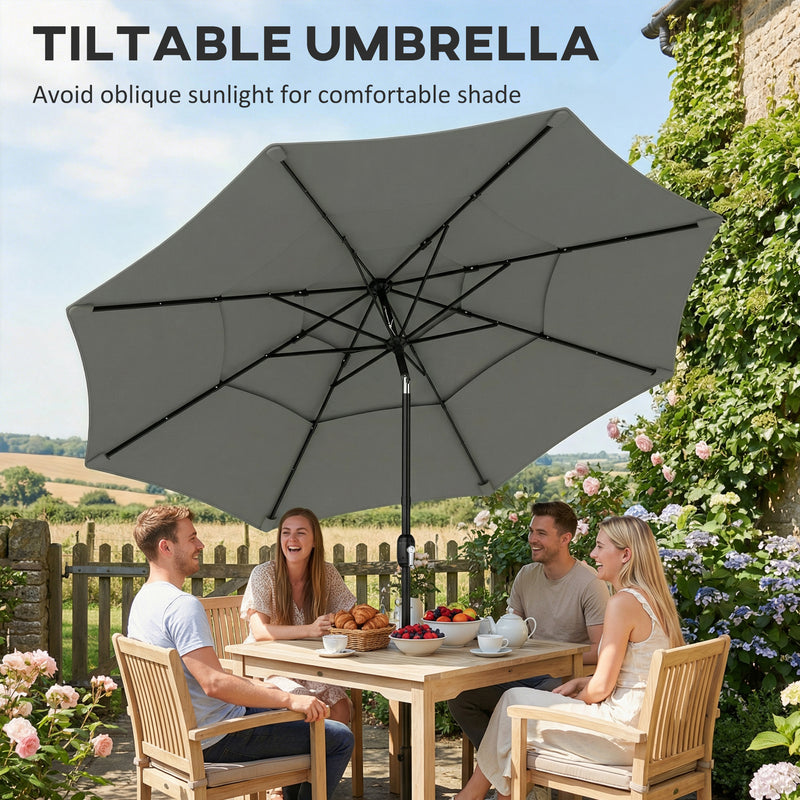 Garden Parasol with Adjustable Tilt and Three-Tier Vent for Cool Outdoor Shade Grey Outsunny
