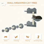 Wall Mounted Cat Tree with Scratching Post and Shelves for Indoor Cats, Grey