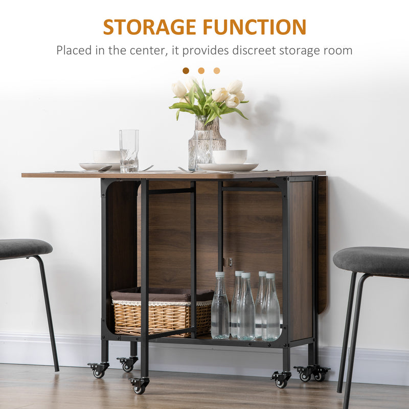 Six Person Drop Leaf Dining Table Brown and Black Space Saving Design by HOMCOM