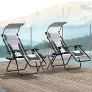 Set of 2 Light Grey Zero Gravity Outdoor Recliner Chairs with Canopy and Cushion by Outsunny