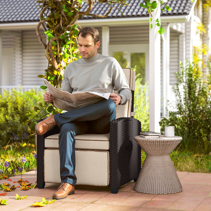 Rattan Garden Recliner Chair With Adjustable Backrest Cushion and Footrest by Outsunny