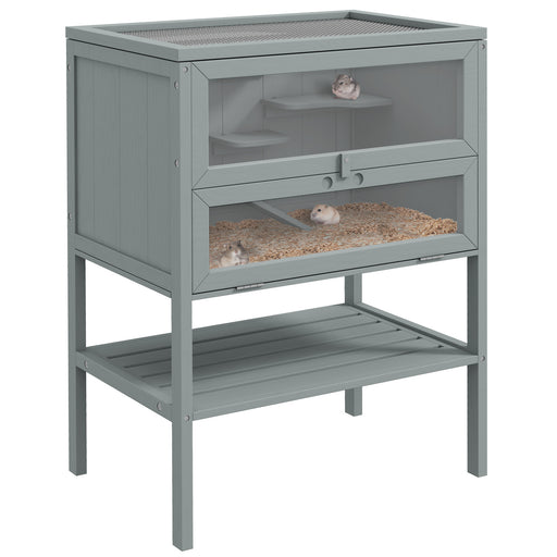 3 Tier Wooden Hamster Cage With Storage Shelf and Openable Top for Gerbils, Grey