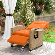 Rattan Recliner Garden Chair with Adjustable Back and Flip-Up Side Tray Khaki Outsunny