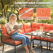 Modular Garden Sofa Set with Table and Stools for Flexible Outdoor Seating, Charcoal Grey With Orange Cushions Outsunny
