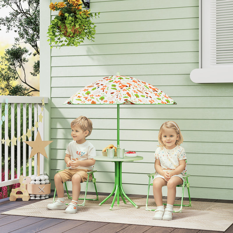 4 Piece Kids Garden Table and Chair Set with Adjustable Parasol Foldable Design Green by AIYAPLAY