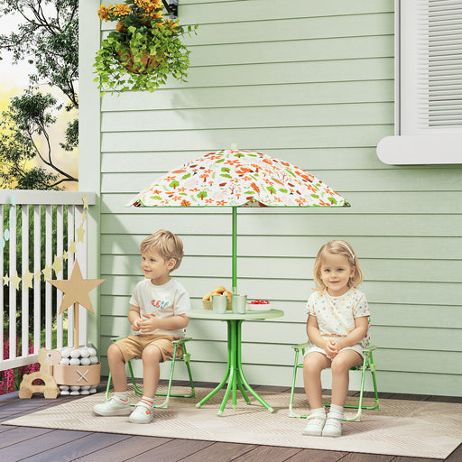 4 Piece Kids Garden Table and Chair Set with Adjustable Parasol Foldable Design Green by AIYAPLAY